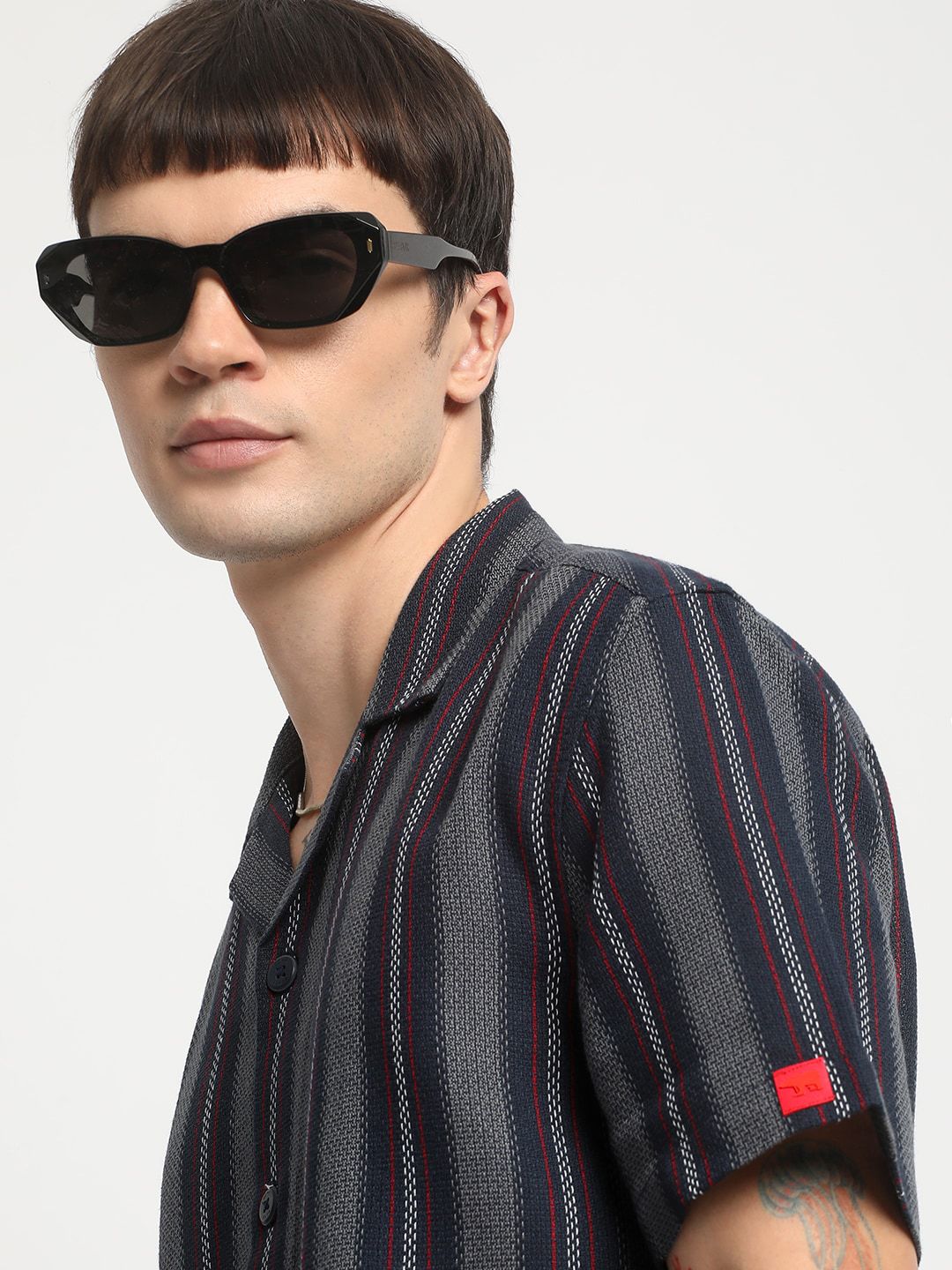 THE BEAR HOUSE Opaque Striped Pure Cotton Casual Shirt