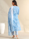 Mamicha Women Floral Printed Regular Thread Work Pure Cotton Kurta with Trousers & With Dupatta