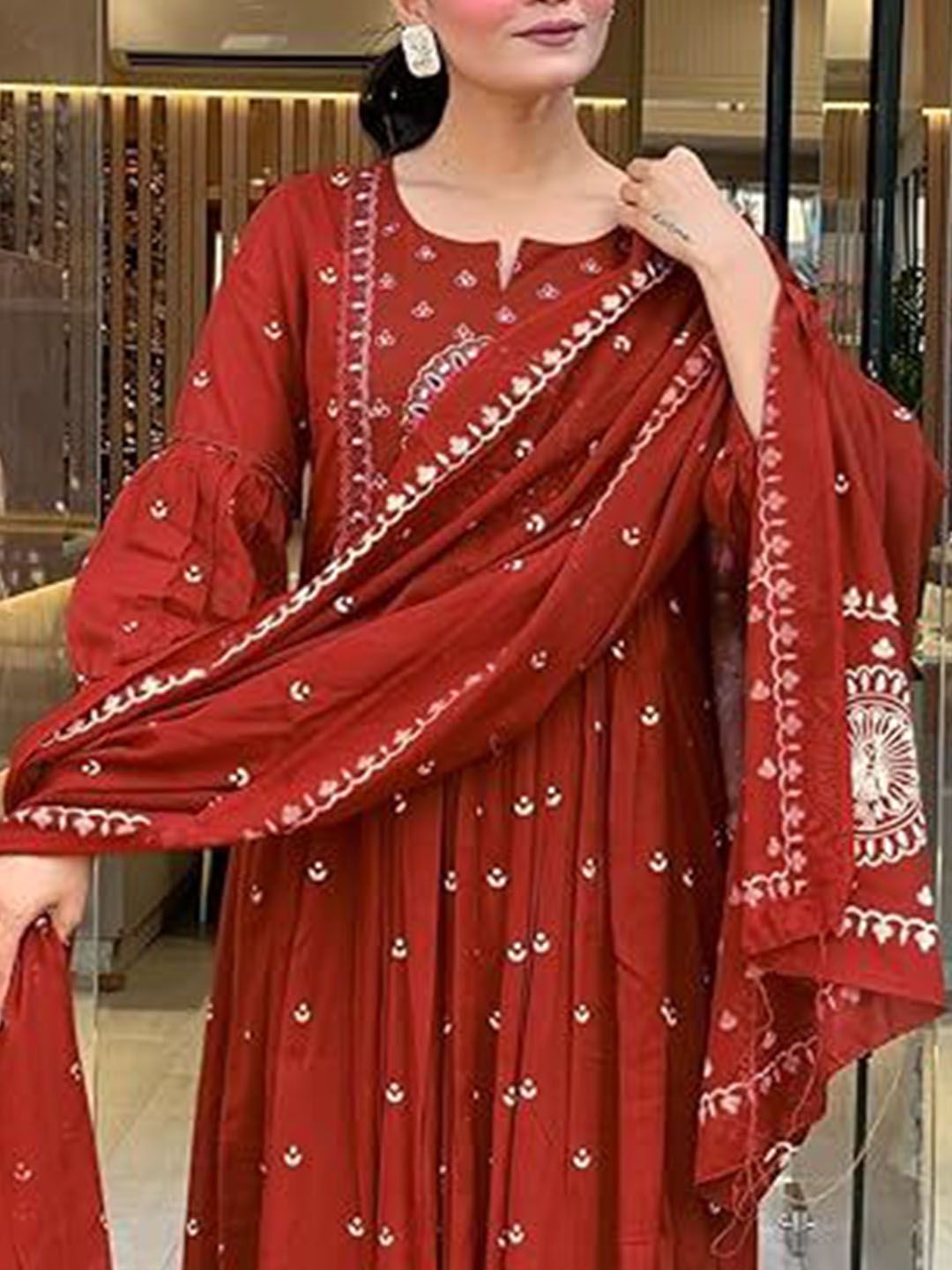 KALINI Women Ethnic Motifs Embroidered Anarkali Thread Work Kurta with Trousers & Dupatta