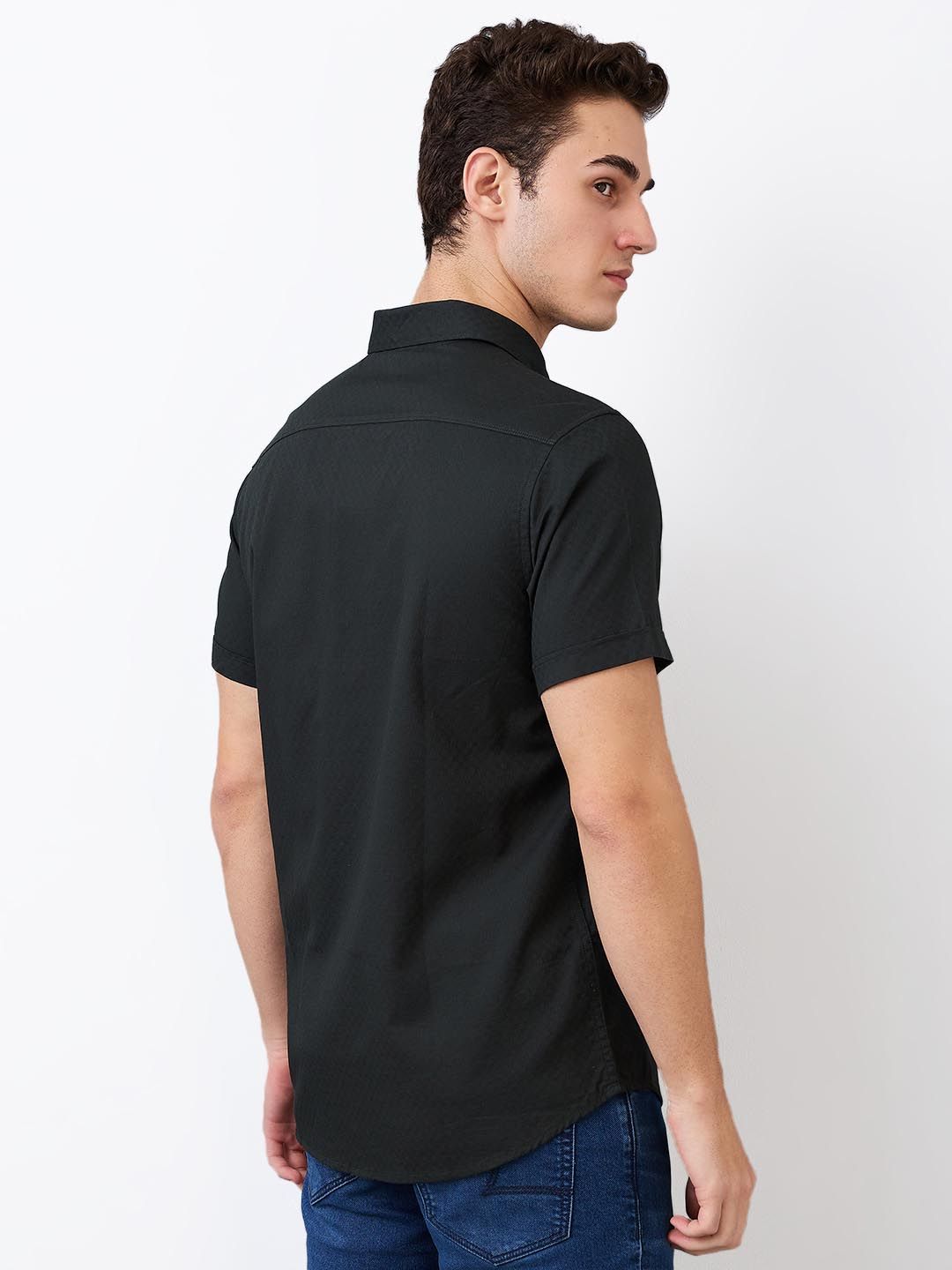 SPYKAR Men Spread Collar Textured Cotton Casual Shirt