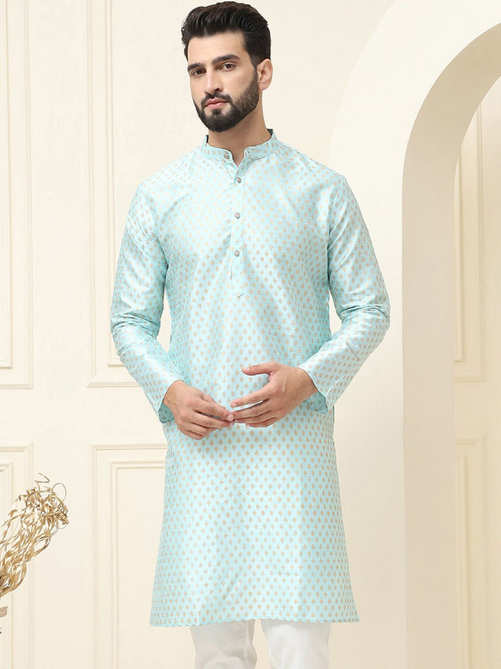 SOJANYA Ethnic Motifs Woven Design Band Collar Straight Kurta