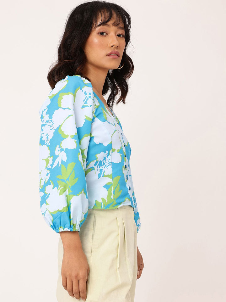 DressBerry Printed V-Neck Raglan Sleeves Top