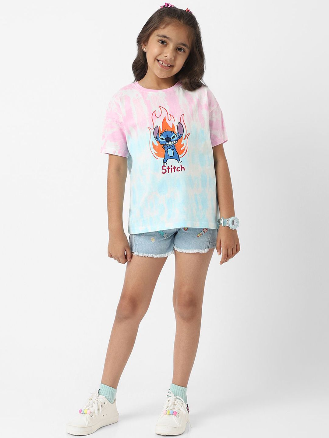 NautiNati Girls Disney Stitch Summer Tie-Dye T-Shirt