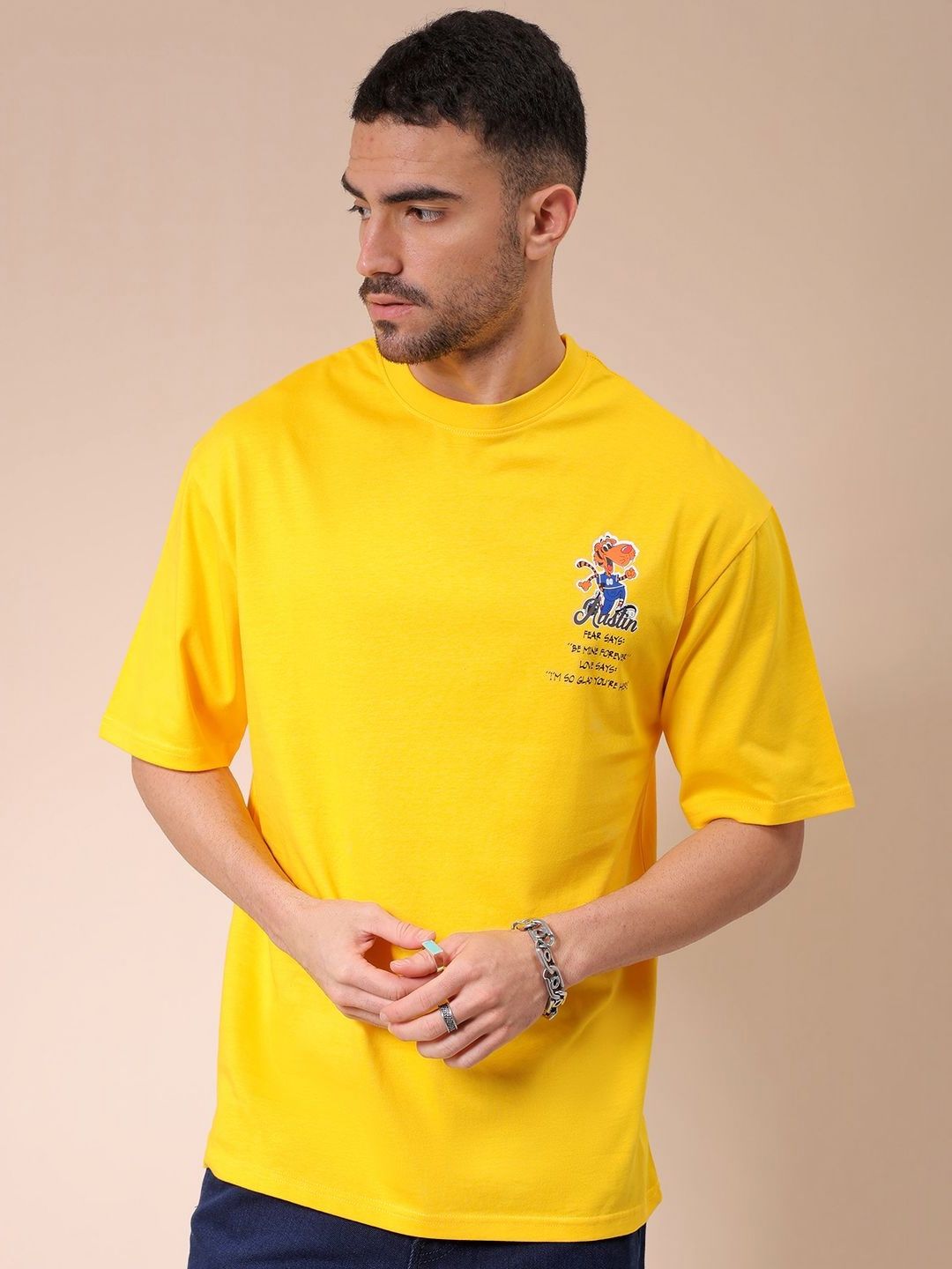 The Indian Garage Co Men Graphic Printed Round Neck Pure Cotton Oversized T-shirt