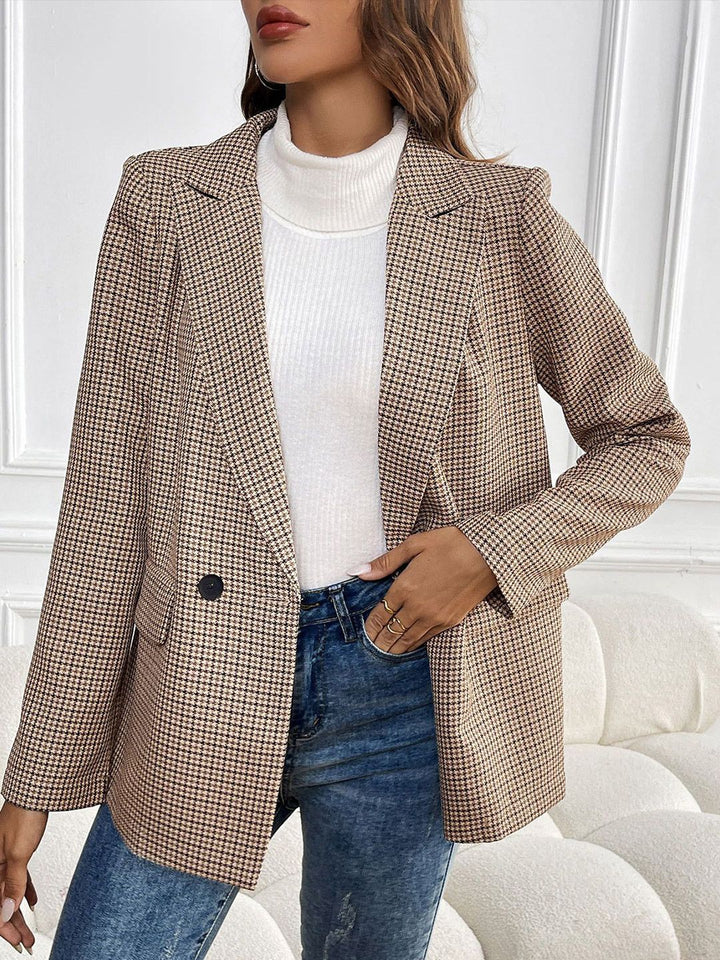 DressBerry Women Checked Lapel Collar Top