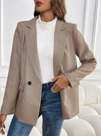 DressBerry Women Checked Lapel Collar Top