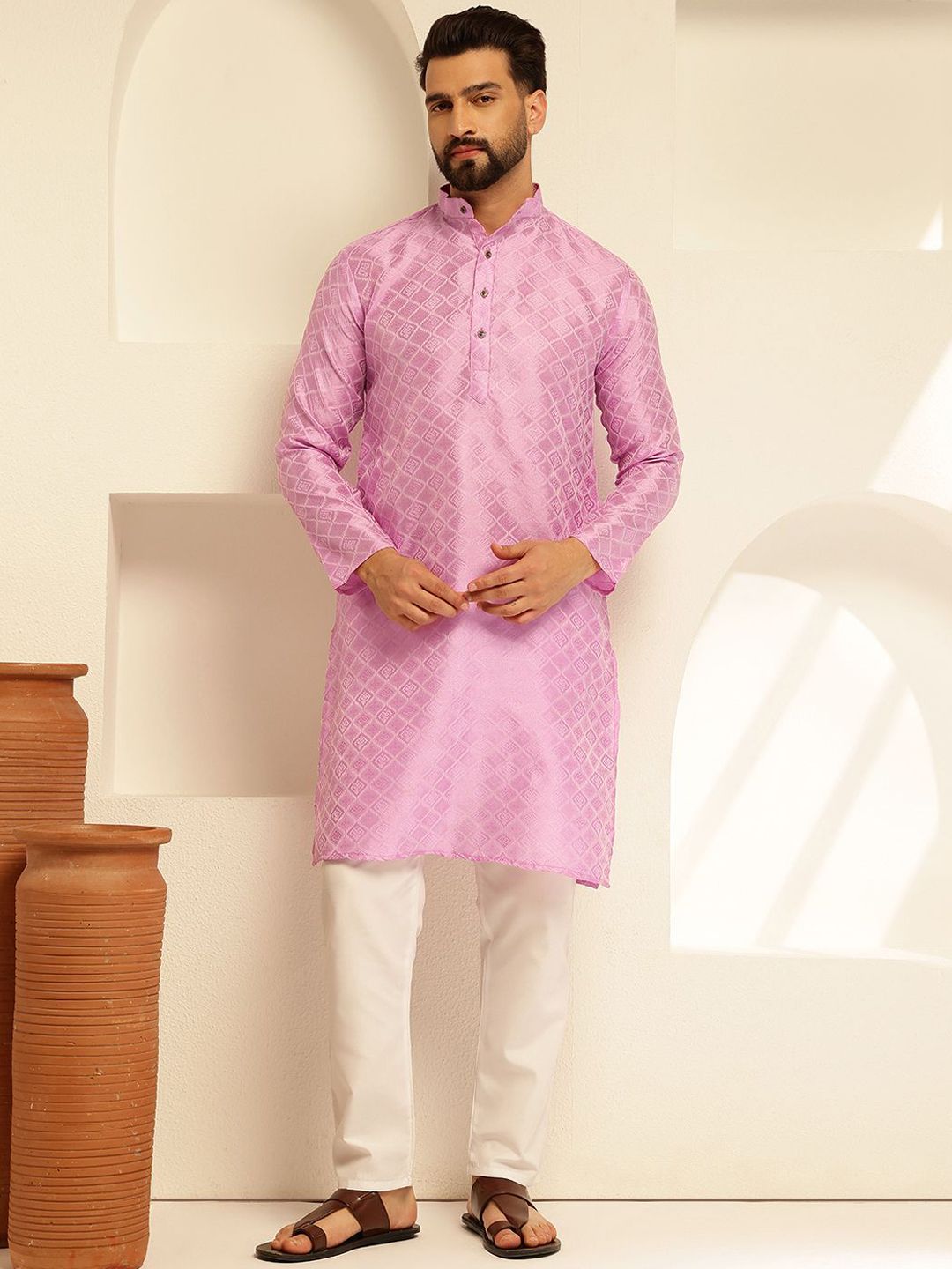 SOJANYA Woven Design Mandarin Collar Straight Kurta