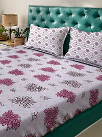 Myntra Elegant Homes Purple Floral 400 TC King Bedsheet with 2 Pillow Covers