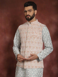 Kurta Lurus Bersulam Bunga Anouk dengan Jaket Churidar & Nehru