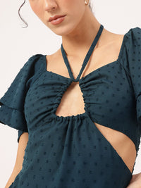 DressBerry Flirty & Fabulous Dobby Cut-Out Tie-Up Sweetheart Neck Layered Mini Dress