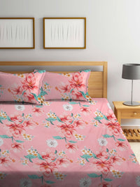 Myntra Elegant Homes Pink & Blue Floral Printed 300 TC King Bedsheet Set 2.50 m x 2.20 m