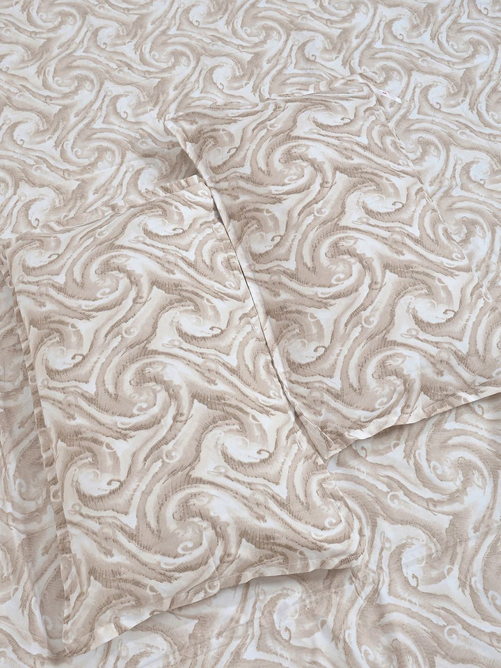 Myntra Elegant Homes Beige Abstrat Printed Fitted 400TC King Cadar & 2 Sarung Bantal
