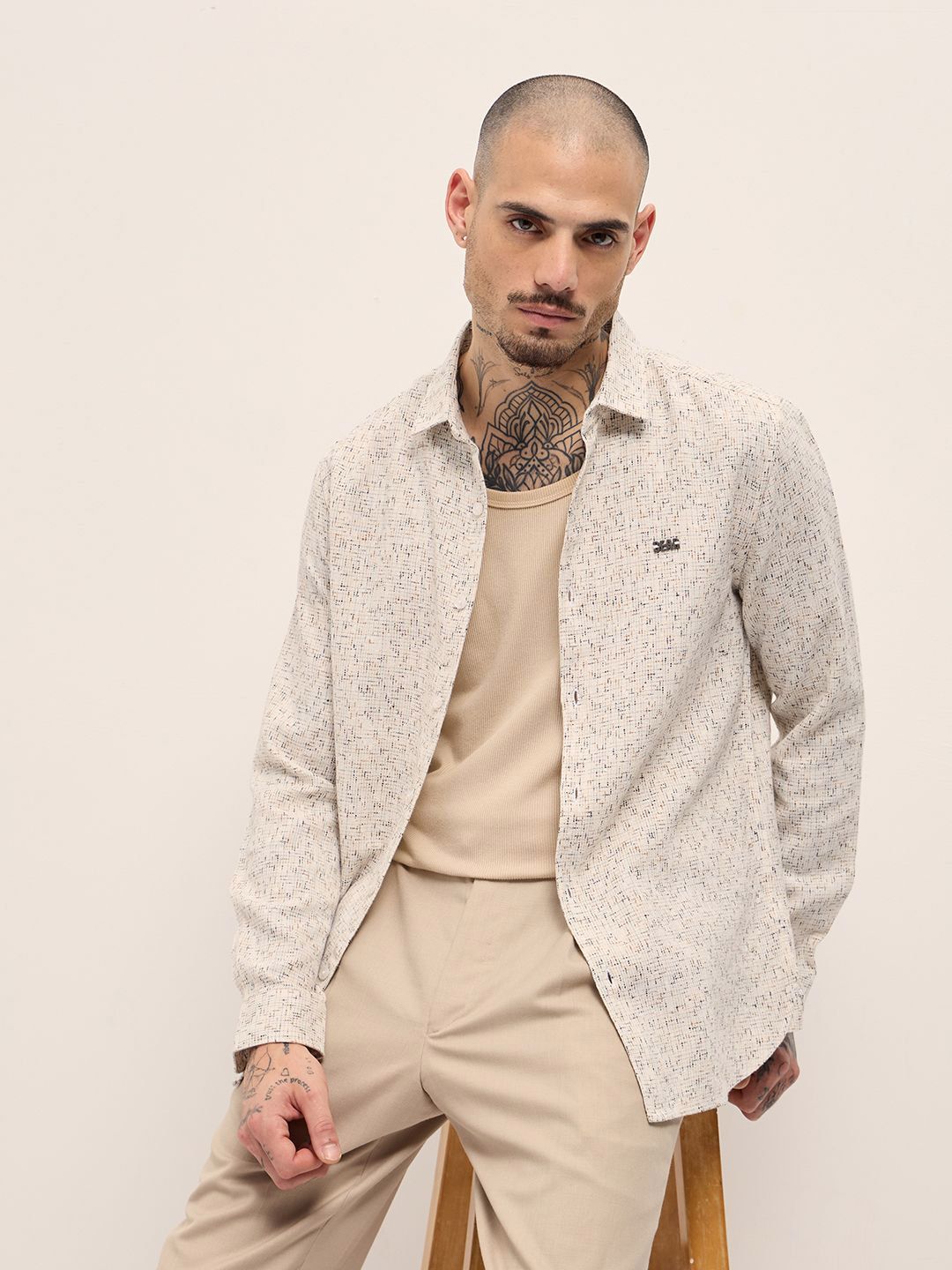 THE BEAR HOUSE Men Slim Fit Abstract Printed Spread Collar Casual Shirt
