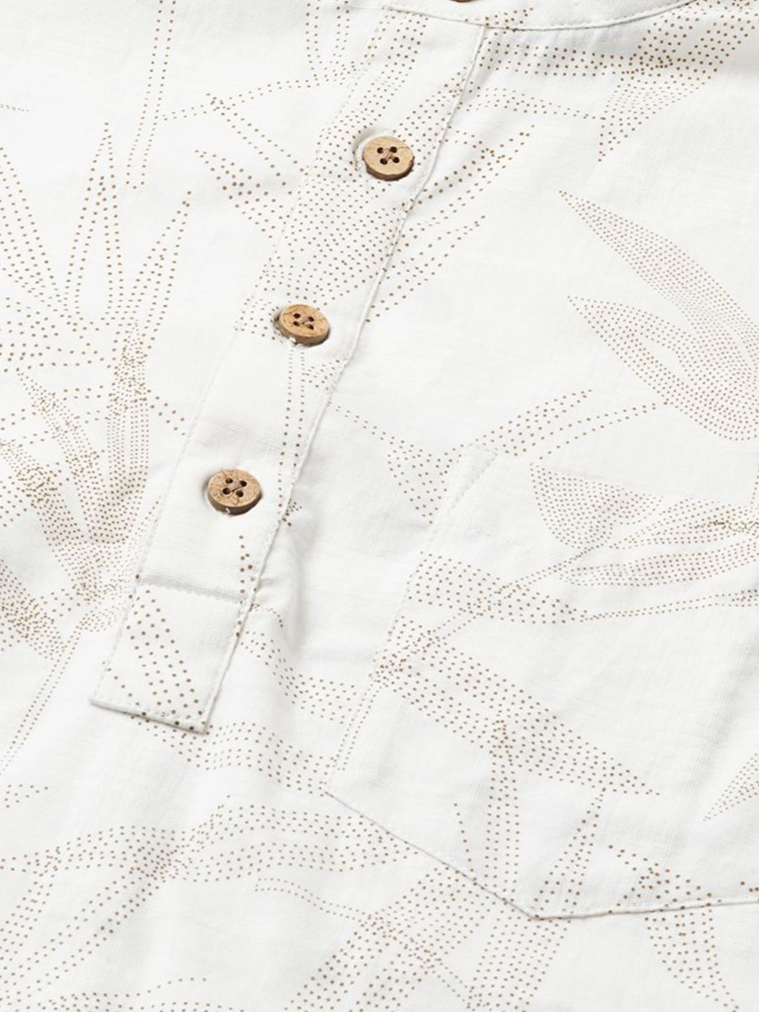VASTRADO Dotted Leaf Printed Band Collar Cotton Straight Short Kurta