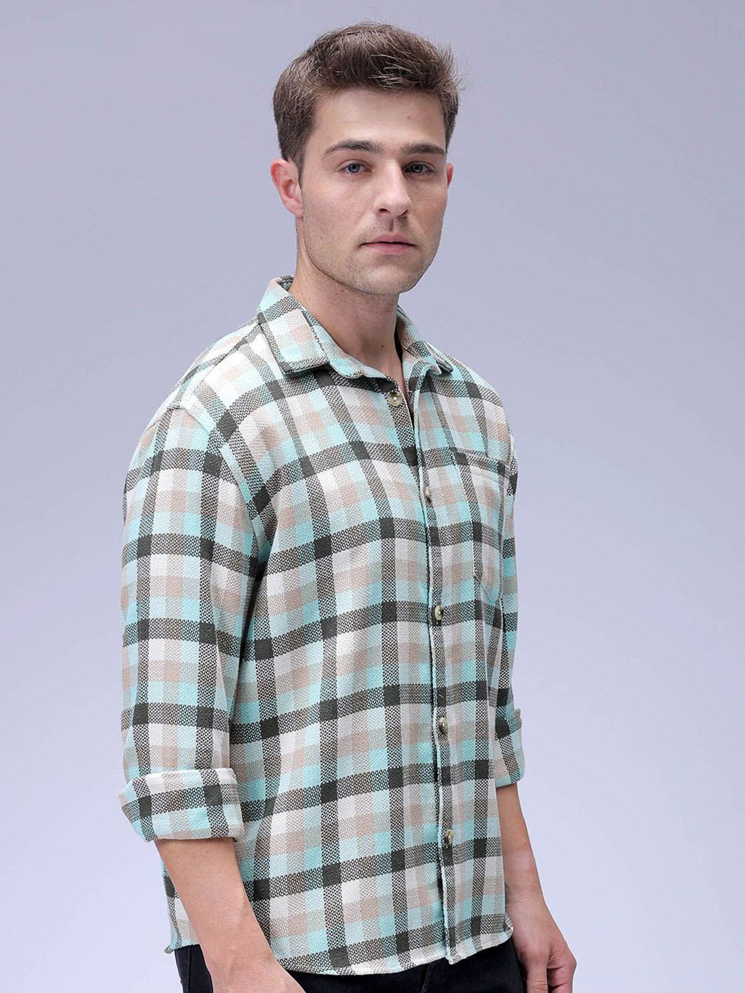 The Indian Garage Co Men Relaxed Fit Checked Dobby Textured Resortwear Shirt