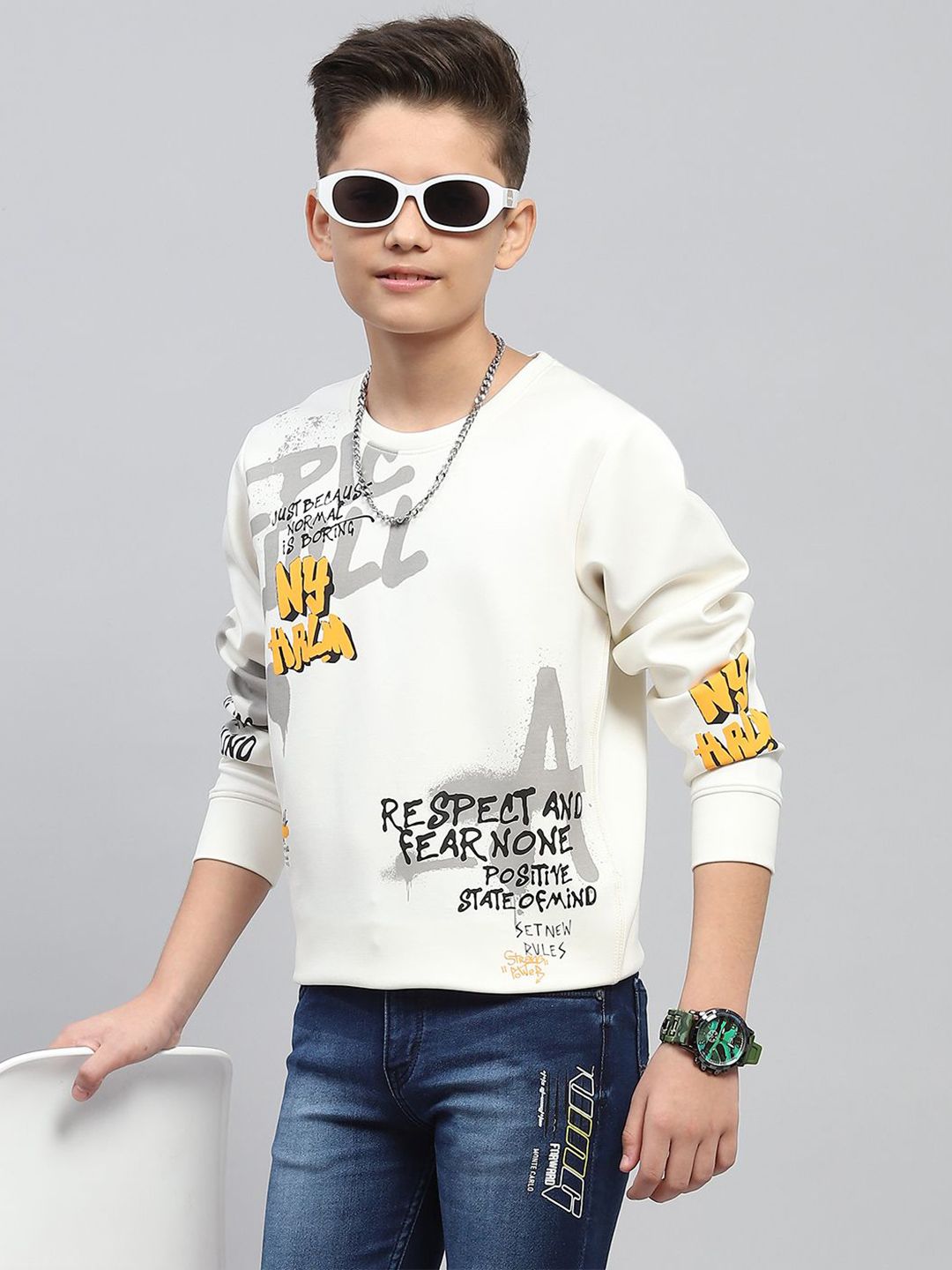 Monte Carlo Boys Printed Cotton Pullover Sweatshirt