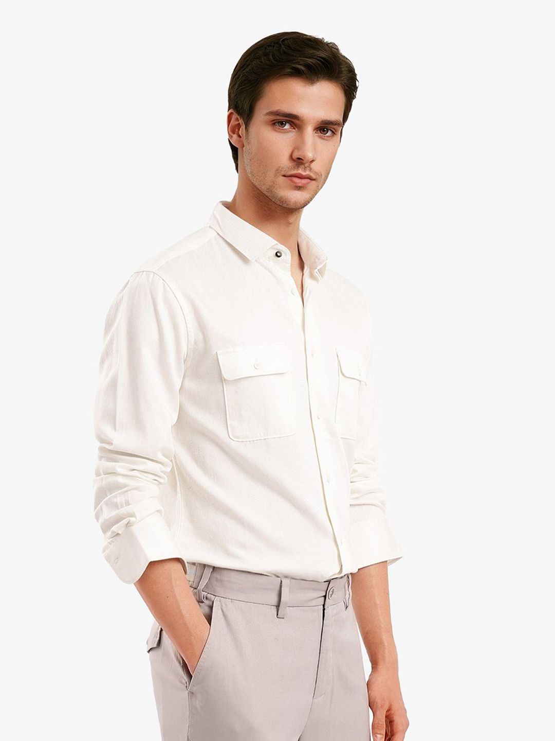 RARE RABBIT Men Comfort Spread Collar Solid Cotton Casual Shirt