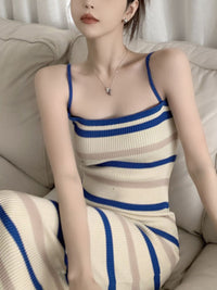 DressBerry Striped Shoulder Straps Sheath Midi Dress