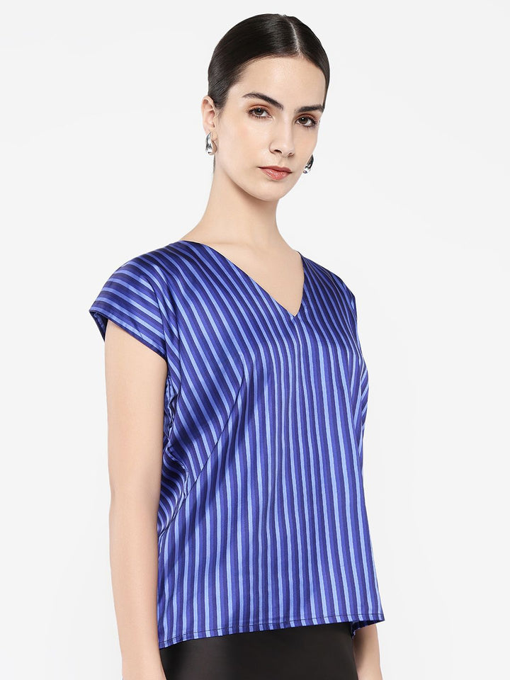 Rareism Women Vertical Striped V-Neck Top