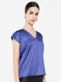 Rareism Women Vertical Striped V-Neck Top