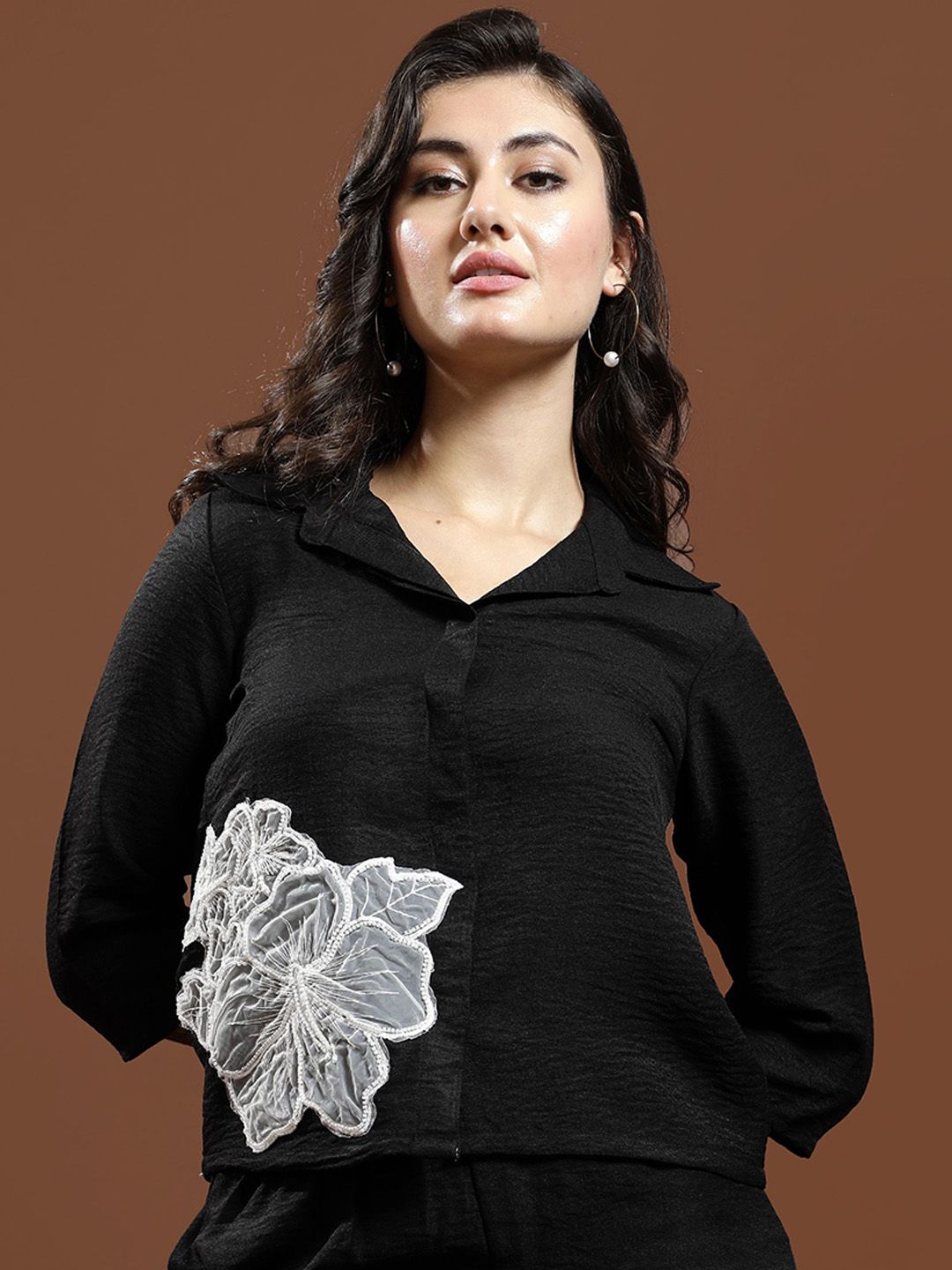 Athena Floral Embellished Patchwork Linen Shirt & Trousers