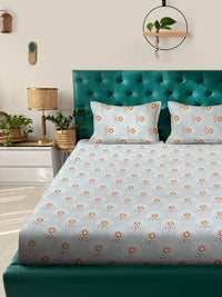 Myntra Elegant Homes Kelabu & Merah Bunga Kapas Tulen 400 TC Set Cadar King 2.5m x 2.25m