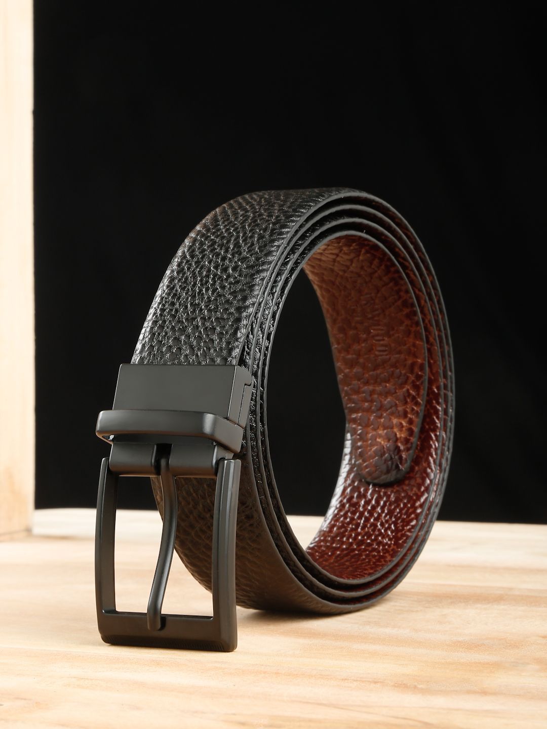 Teakwood Leathers Men Textured Leather Reversible Formal Belt