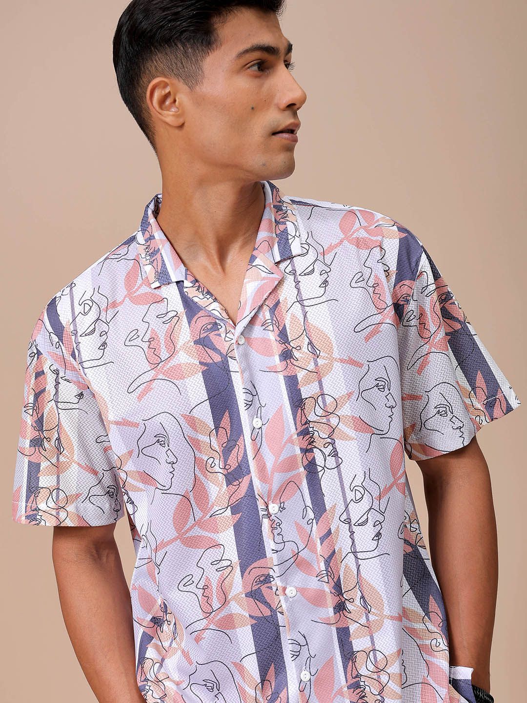 The Indian Garage Co Men Relaxed Fit Sketch Art  Printed Textured Resortwear Shirt