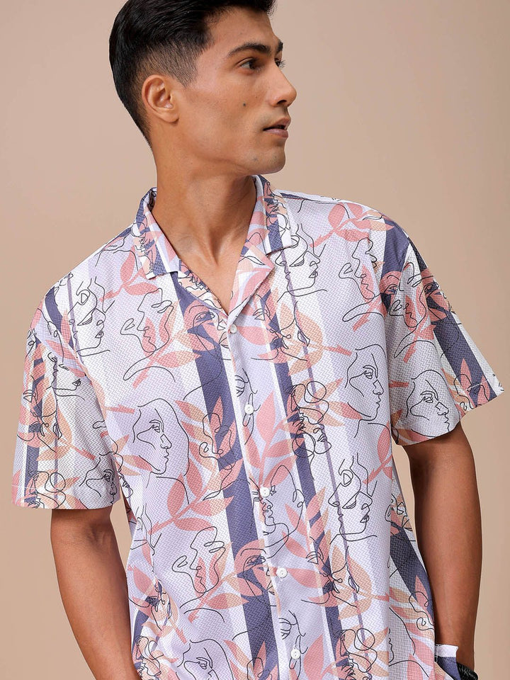 The Indian Garage Co Men Relaxed Fit Sketch Art  Printed Textured Resortwear Shirt