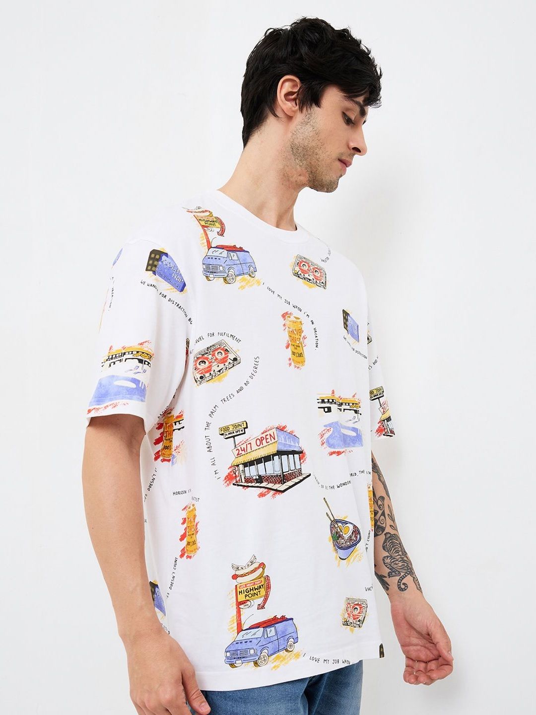 SPYKAR Men Conversational Printed Round Neck Cotton Relaxed Fit T-shirt