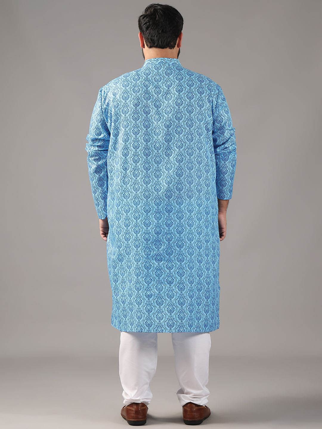 SOJANYA PLUS Plus Size Lelaki Motif Etnik Bercetak Kolar Jalur Kurta Lurus Dengan Piyama