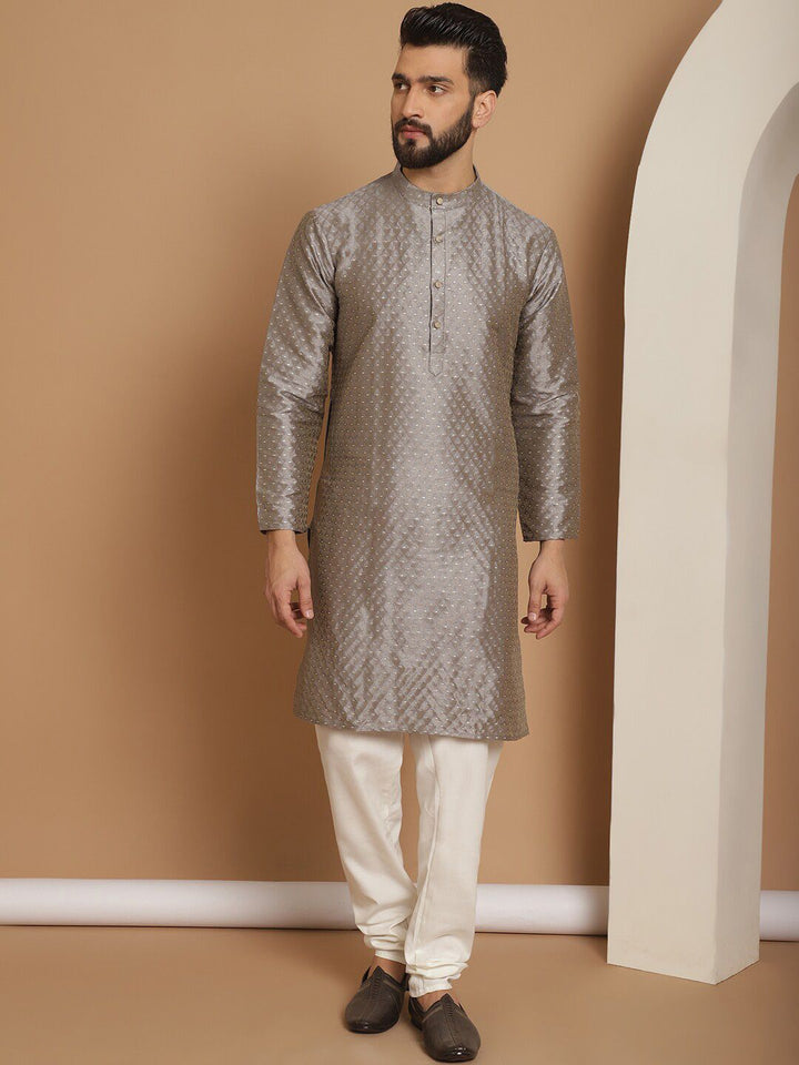 Anouk Mandarin Collar Knee Length Regular Embroidered Kurta with Churidar