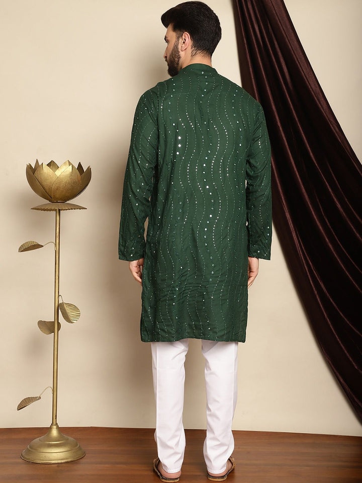 Anouk Leheriya Mirror Sequined Mandarin Collar Pure Cotton Kurta With Churidar