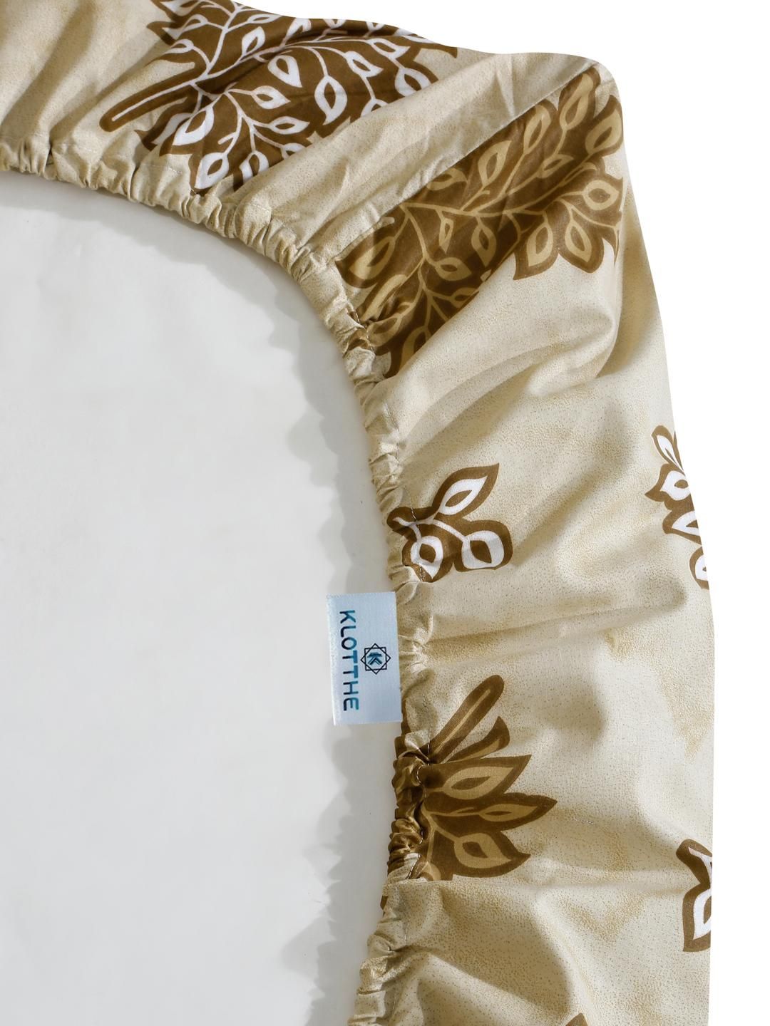 KLOTTHE Yellow Cotton Floral 400 TC Single Bedsheets