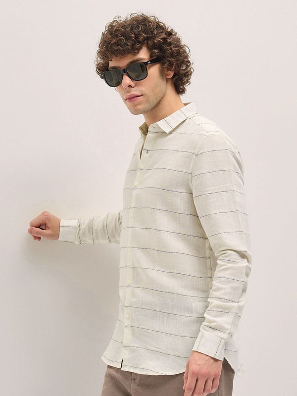 Lelaki Bear House Menyebarkan Kolar Bergaris Bergaris Slim Shirt Shirt Shirt