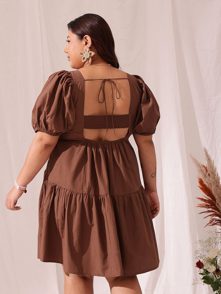 Curvy Street Plus Size Puff Lengan Kapas Fit & Flare Dress