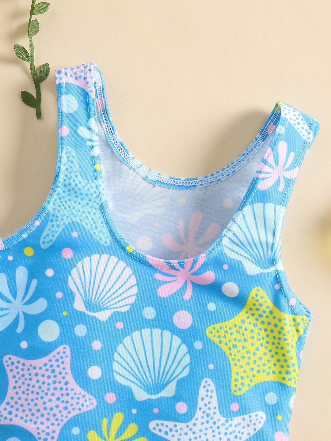 YK Girls Printed Round Neck Swimwear Bodysuit