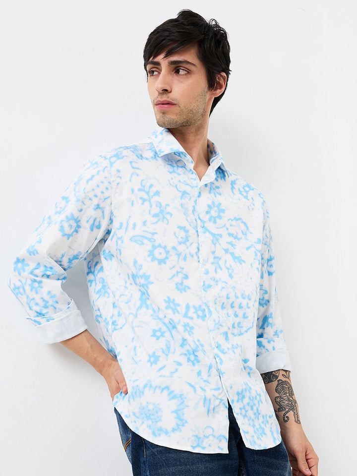 SPYKAR Men Slim Fit Spread Collar Floral Printed Cotton Casual Shirt