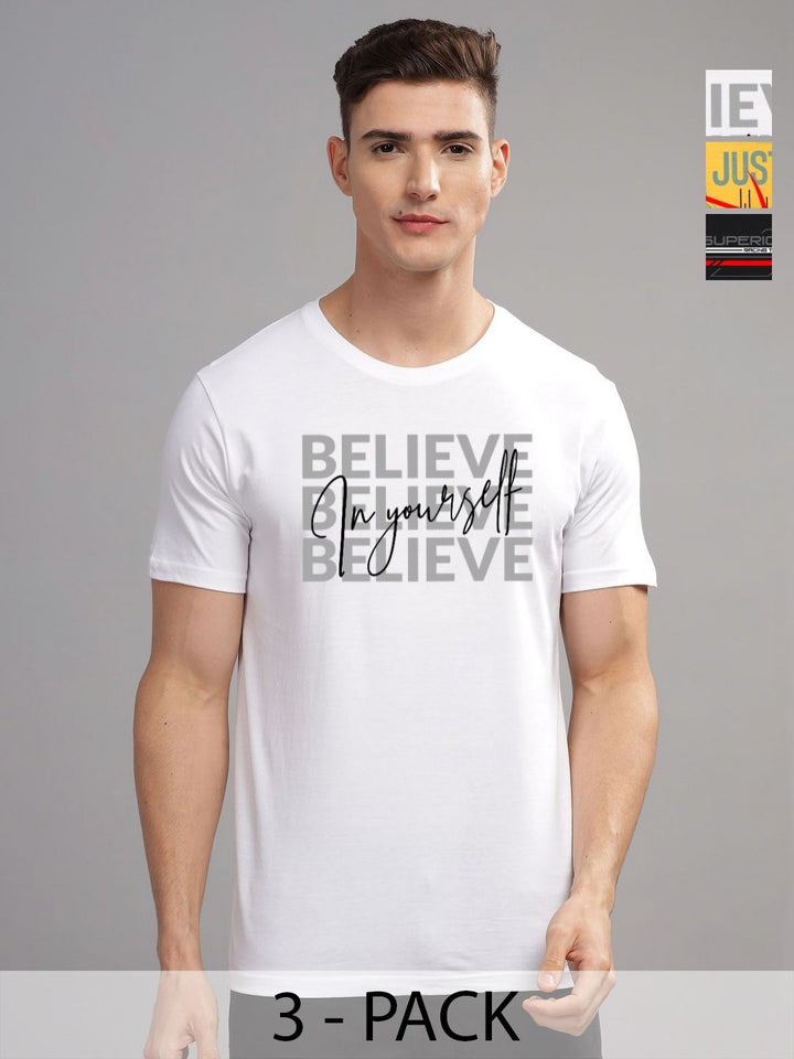 Pek ADRO Lelaki dengan 3 T-shirt Kapas Leher Bulat Bercetak Grafik