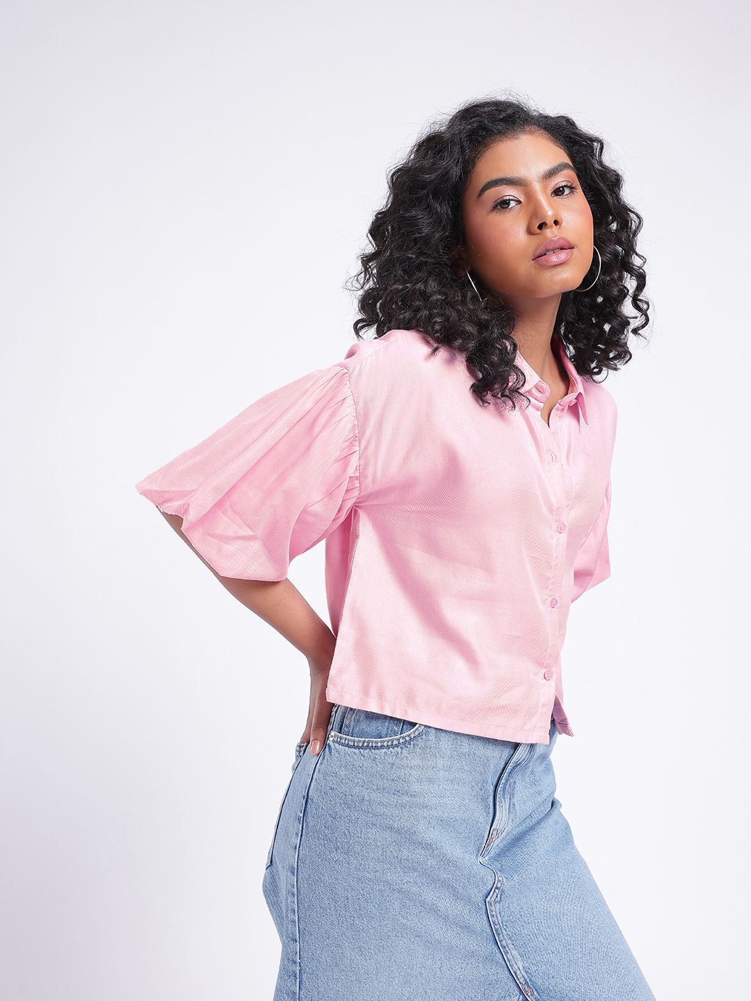 DressBerry Glamorous Sweet Puffed Sleeves Boxy Crop Shirt