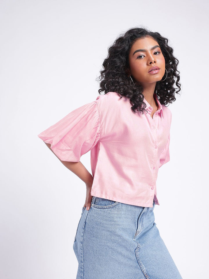 DressBerry Glamorous Sweet Puffed Sleeves Boxy Crop Shirt