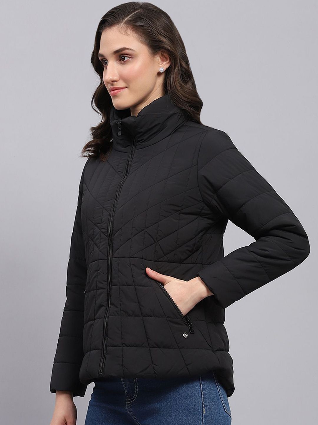 Monte Carlo Women Mock Collar Solid Casual Padded Jacket