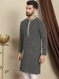 Anouk Geometric Printed Mandarin Collar Thread Work Lengan Panjang Cotton Kurta