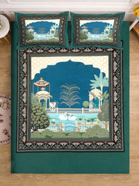 KLOTTHE Green Ethanic Printed Dilengkapi Cadar Katil King 300 TC Dengan 2 Sarung Bantal