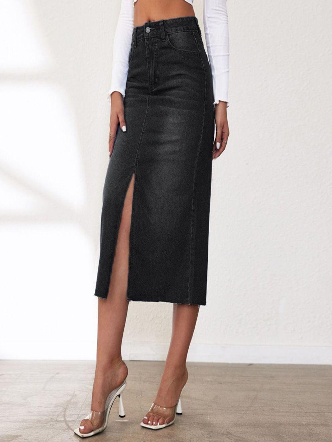 DressBerry Women Denim A-Line Midi Skirt