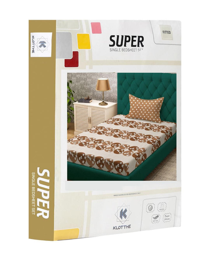 KLOTTHE Brown Floral Cotton Single Bedsheets