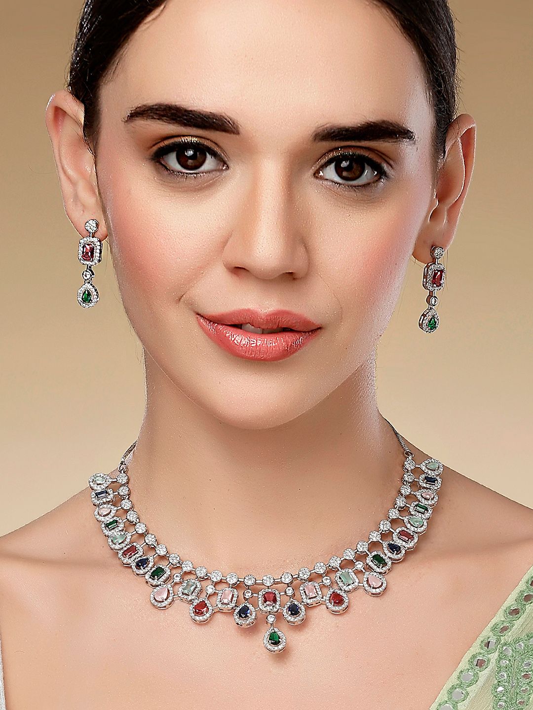 KARATCART Cubic Zirconia Studded Alloy Jewellery Set