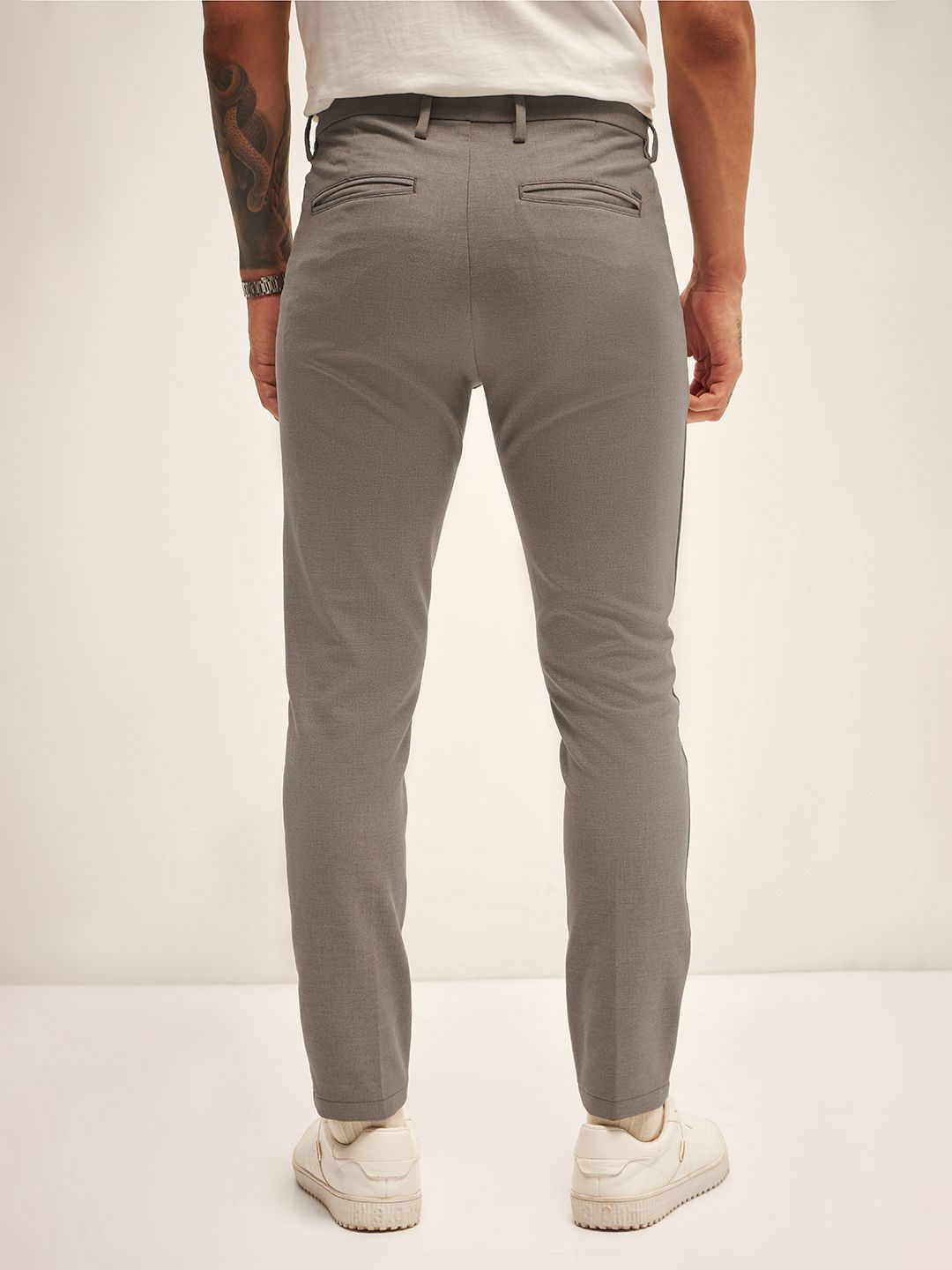 THE BEAR HOUSE Men Slim Fit Pleated Chinos Trousers