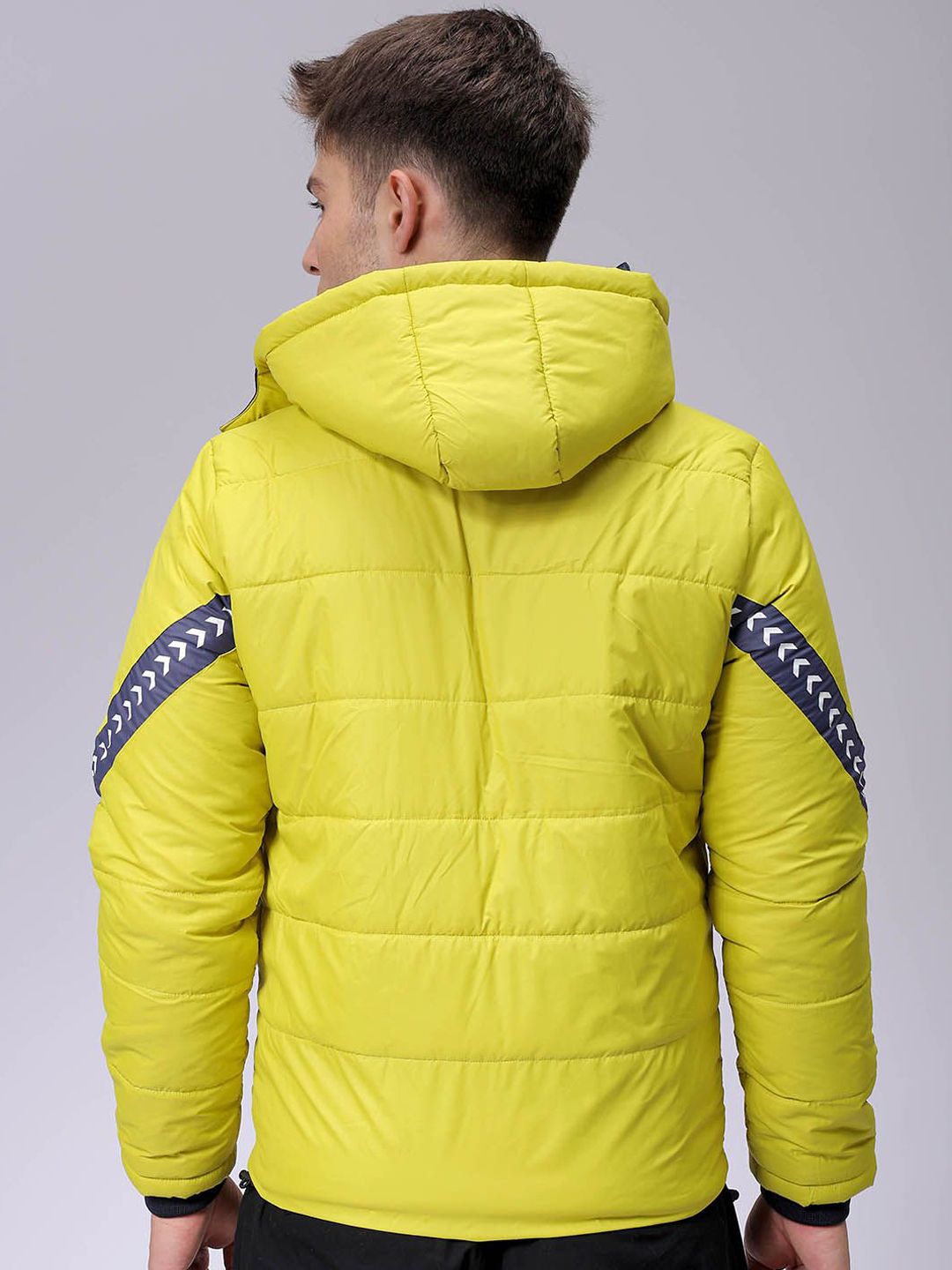 The Indian Garage Co Men Colourblocked Puffer Jacket with Patchwork