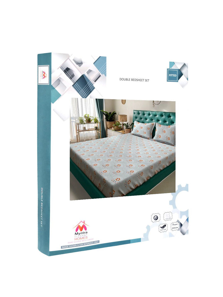 Myntra Elegant Homes Bunga Kelabu 400 TC Set Cadar King Kapas Dipasang 2.50 m x 2.25 m
